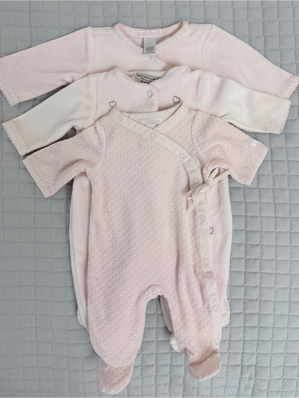 Janie and Jack 2x Baby Pink Footed One-Piece Romper & 1x Baby Bellissimo